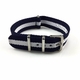 ESQ Compatible White & Navy Stripes One Piece Slip Through Nylon Watch Band Strap SS Buckle #6008