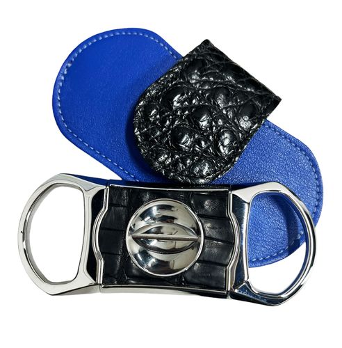 Brizard & Co. V Cutter with Pouch - Caiman Black and Blue
