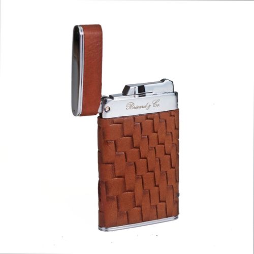 Brizard & Co. Bali and Brown Leather Two Tone Sottile Single Torch Flame Lighter 