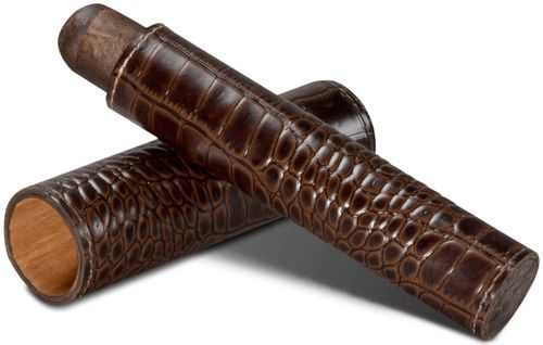 Brizard Croco Pattern Tobacco Leather Single Cigar Tube - Made in USA