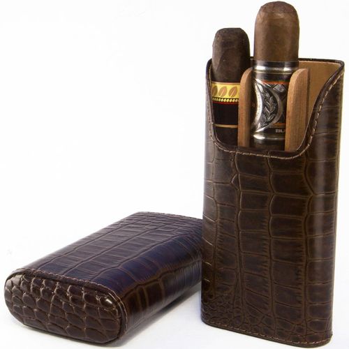 Brizard Showband Croco Pattern Tobacco Leather Cigar Case - Made in USA