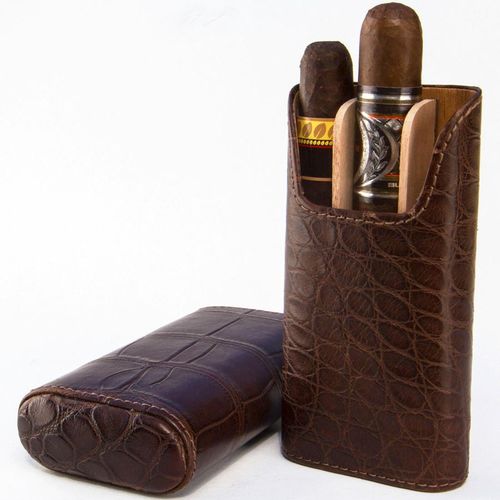Brizard  Showband Tobacco Alligator Pattern Leather Cigar Case - Made in USA