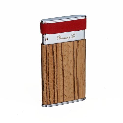 Brizard & Co. Zebrawood and Red Leather Two Tone Sottile Single Torch Flame Lighter 