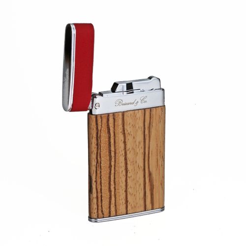 Brizard & Co. Zebrawood and Red Leather Two Tone Sottile Single Torch Flame Lighter 