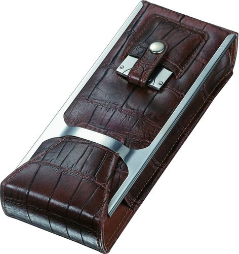 Visol Alton Leather Cigar Case, Cigar Cutter and Flask Travel Set