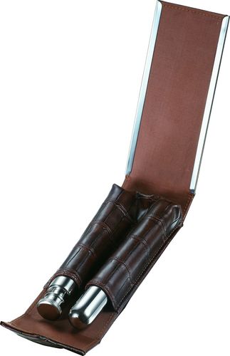 Visol Alton Leather Cigar Case, Cigar Cutter and Flask Travel Set