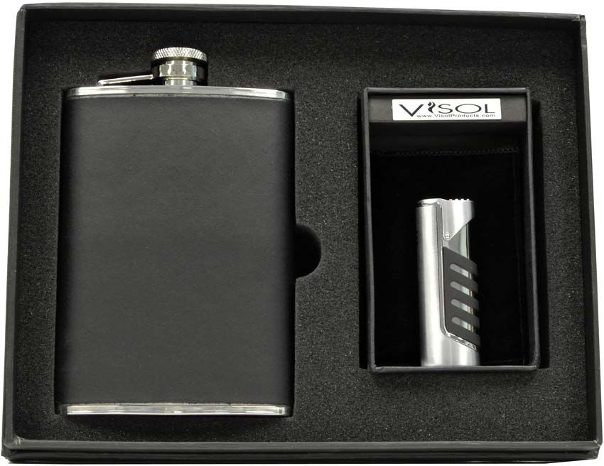 Buy Visol Ano Leather 8oz Flask & Lighter Gift Set at