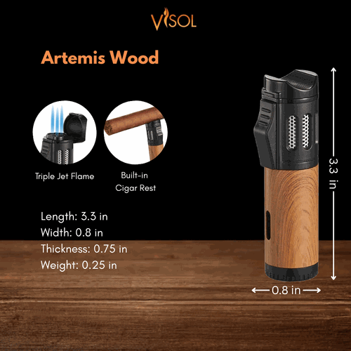 Visol Artemis Triple Torch Cigar Lighter - Wood 