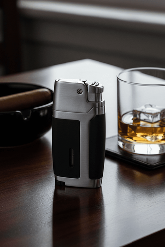 Visol Bron Matte Black & Brushed Chrome Single Jet Torch Lighter Visol Bron Matte Black & Brushed Chrome Single Jet Torch Lighter