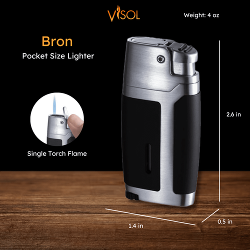 Visol Bron Matte Black & Brushed Chrome Single Jet Torch Lighter Visol Bron Matte Black & Brushed Chrome Single Jet Torch Lighter