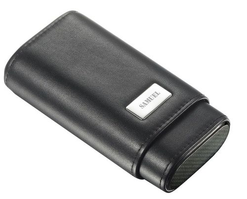 Visol Burgos Black Leather Cigar case - Holds 3 Cigars
