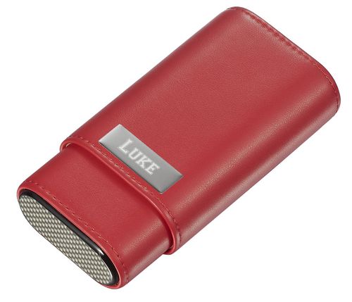 Visol Burgos Red Leather Cigar case - Holds 3 Cigars