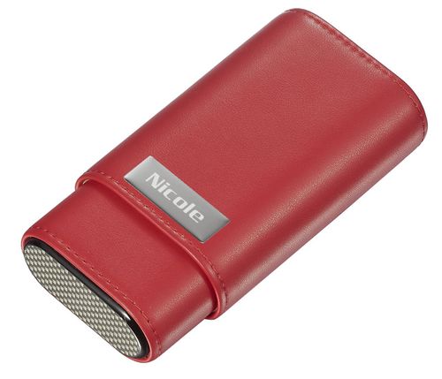 Visol Burgos Red Leather Cigar case - Holds 3 Cigars