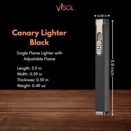 Visol Canary Black Single Torch Cigar Lighter with Built-In Punch Cutter