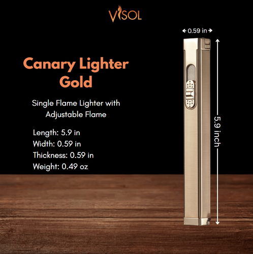 Visol Canary Gold Single Torch Cigar Lighter with Built-In Punch Cutter
