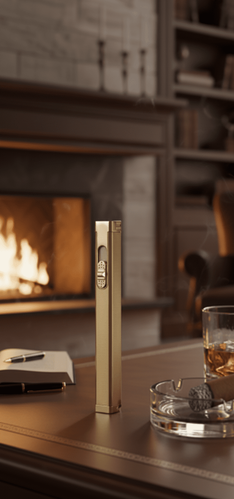 Visol Canary Gold Single Torch Cigar Lighter with Built-In Punch Cutter