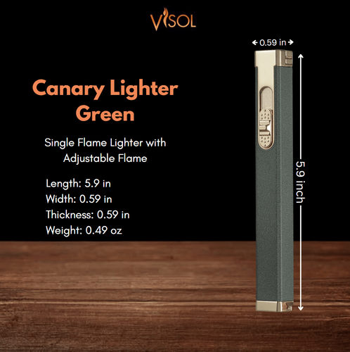 Visol Canary Green Single Torch Cigar Lighter with Built-In Punch Cutter