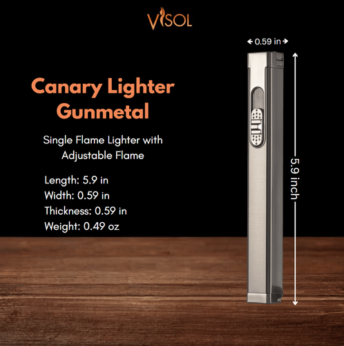 Visol Canary Gunmetal Single Torch Cigar Lighter with Built-In Punch Cutter