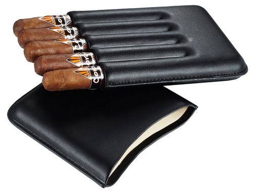 Visol Carmora Black Leather Cigar Case - 5 Cigars