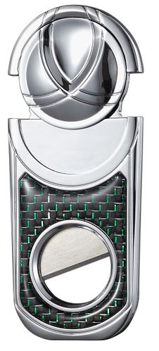 Visol Chrome with Metallic Green Carbon Fiber Single Blade Cigar Cutter