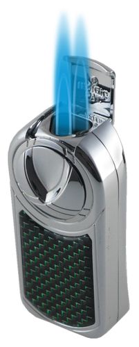Visol Chrome with Metallic Green Carbon Fiber Triple Torch Flame Cigar Lighter