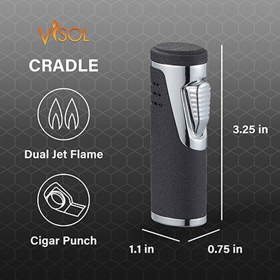 Visol Cradle Double Jet Torch Flame Retail Prepack - 20 Cigar Lighters