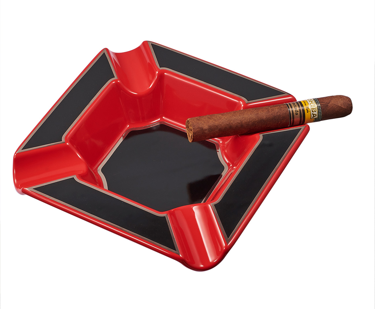 Visol Festus Large Cigar Ashtray Matte Black and Red