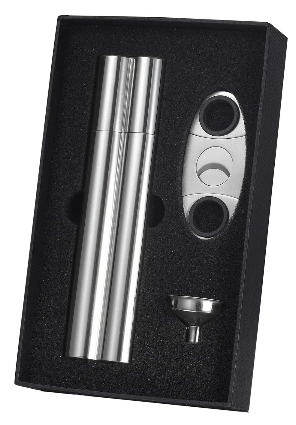 Visol Flask Cigar Case Combo by Cigar Cutter and Funnel Set