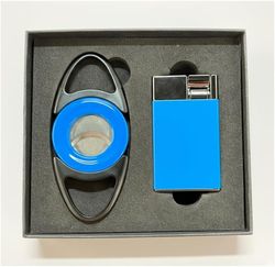 Visol Gift Set - Bullseye Blue Double Guillotine Cutter & Cougar Blue Single Flame Lighter 
