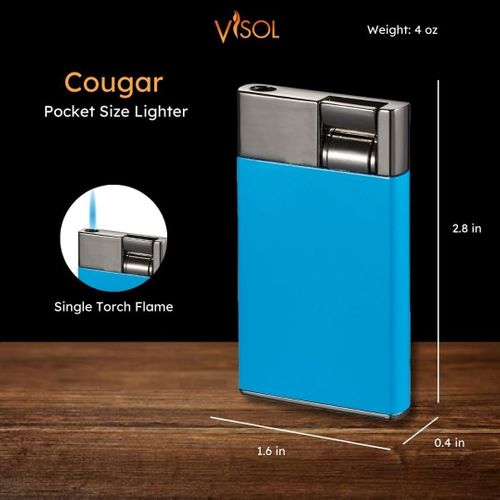 Visol Gift Set - Bullseye Blue Double Guillotine Cutter & Cougar Blue Single Flame Lighter 