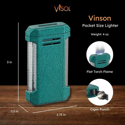 Visol Gift Set - Hex Silver Double Guillotine Cutter & Vinson Green Torch Lighter with Punch