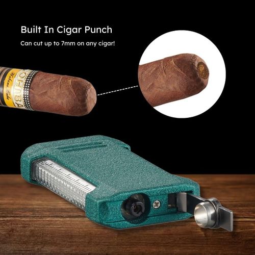 Visol Gift Set - Hex Silver Double Guillotine Cutter & Vinson Green Torch Lighter with Punch