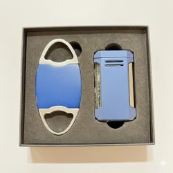 Visol Gift Set - Perfecto Blue Double Guillotine Cutter & Vinson Blue Flat Torch Lighter