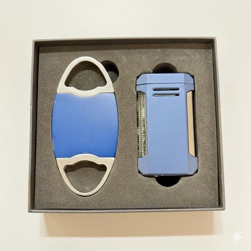 Visol Gift Set - Perfecto Blue Double Guillotine Cutter & Vinson Blue Flat Torch Lighter Visol Gift Set - Perfecto Blue Double Guillotine Cutter & Vinson Blue Flat Torch Lighter
