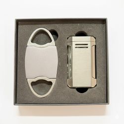 Visol Gift Set - Perfecto Gunmetal Double Guillotine Cutter & Vinson Gunmetal Flat Torch Lighter
