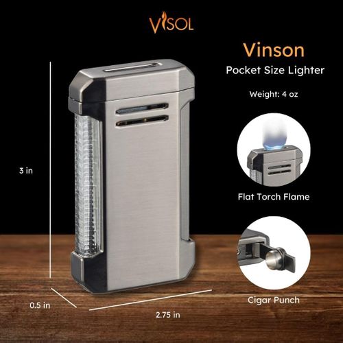Visol Gift Set - Perfecto Gunmetal Double Guillotine Cutter & Vinson Gunmetal Flat Torch Lighter
