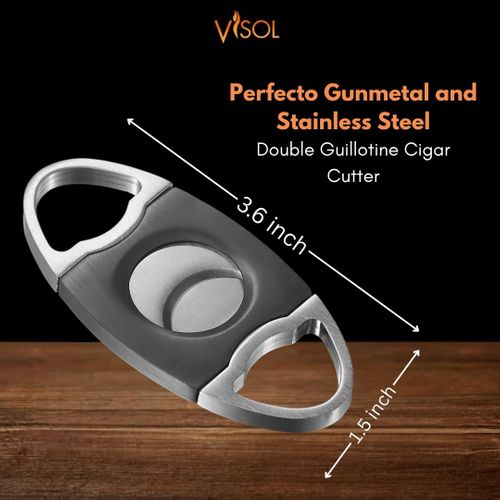 Visol Gift Set - Perfecto Gunmetal Double Guillotine Cutter & Vinson Gunmetal Flat Torch Lighter