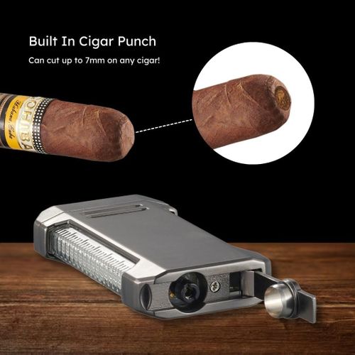 Visol Gift Set - Perfecto Gunmetal Double Guillotine Cutter & Vinson Gunmetal Flat Torch Lighter