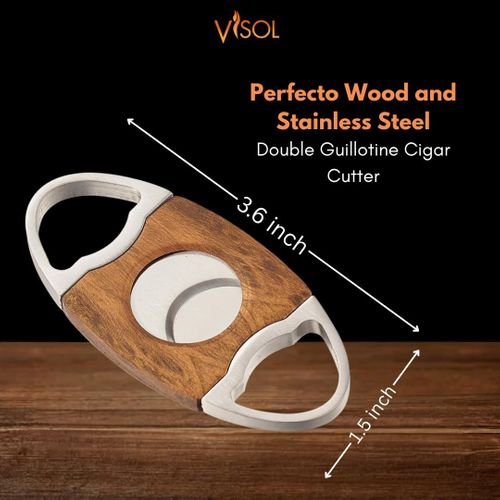 Visol Gift Set - Perfecto Wood Double Guillotine Cutter & Vinson Silver Flat Torch Lighter
