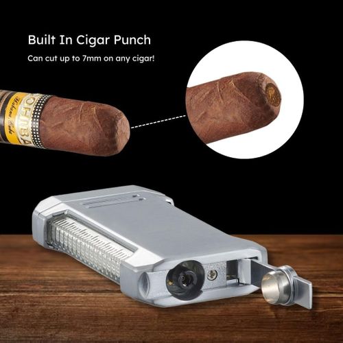 Visol Gift Set - Perfecto Wood Double Guillotine Cutter & Vinson Silver Flat Torch Lighter