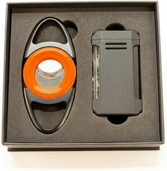  Visol Gift Set - Vinson Flat Torch Lighter Black and Bullseye Orange Double Guillotine Cigar Cutter