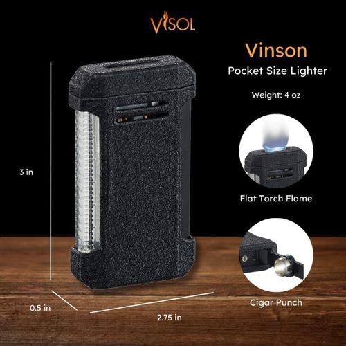 Visol Gift Set - Vinson Flat Torch Lighter Black and Bullseye White Double Guillotine Cigar Cutter Visol Gift Set - Vinson Flat Torch Lighter Black and Bullseye White Double Guillotine Cigar Cutter