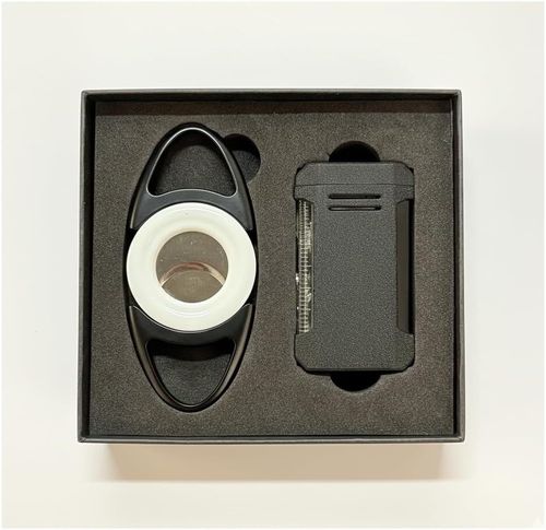 Visol Gift Set - Vinson Flat Torch Lighter Black and Bullseye White Double Guillotine Cigar Cutter Visol Gift Set - Vinson Flat Torch Lighter Black and Bullseye White Double Guillotine Cigar Cutter
