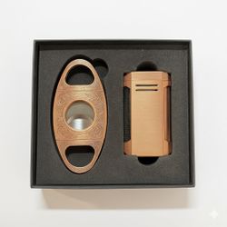 Visol Gift Set - Wild West V-Cut Cutter Antique Copper & Vinson Bronze Torch Lighter with Punch