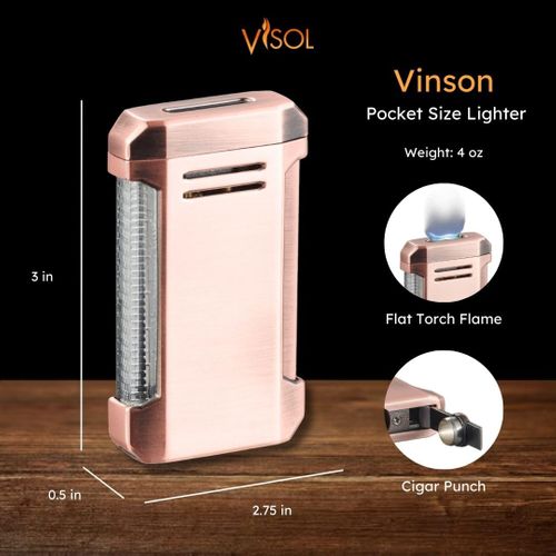 Visol Gift Set - Wild West V-Cut Cutter Antique Copper & Vinson Bronze Torch Lighter with Punch