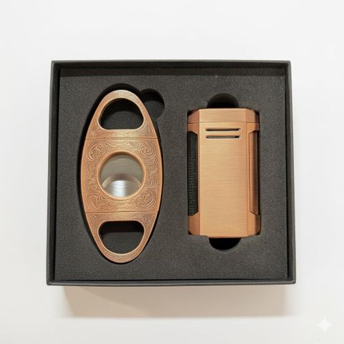 Visol Gift Set - Wild West V-Cut Cutter Antique Copper & Vinson Bronze Torch Lighter with Punch