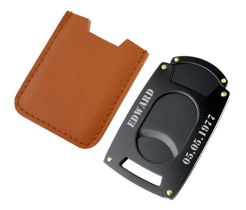 Visol Guillotine Matte Black Pocket Cigar Cutter with Brown Leatherette Pouch