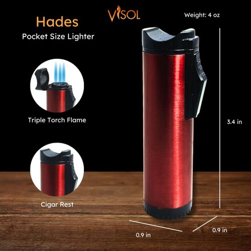 Visol Hades Red Lacquer Triple Torch Cigar Lighter