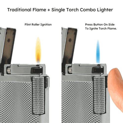 Visol Hubbard Barley Soft Flame and Torch Flame Flint Lighter - Chrome