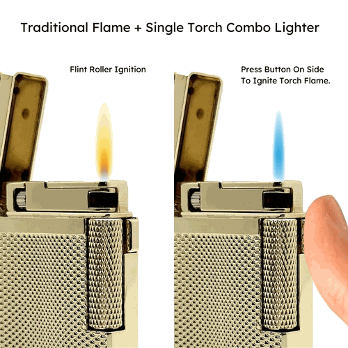Visol Hubbard Barley Soft Flame and Torch Flame Flint Lighter - Gold